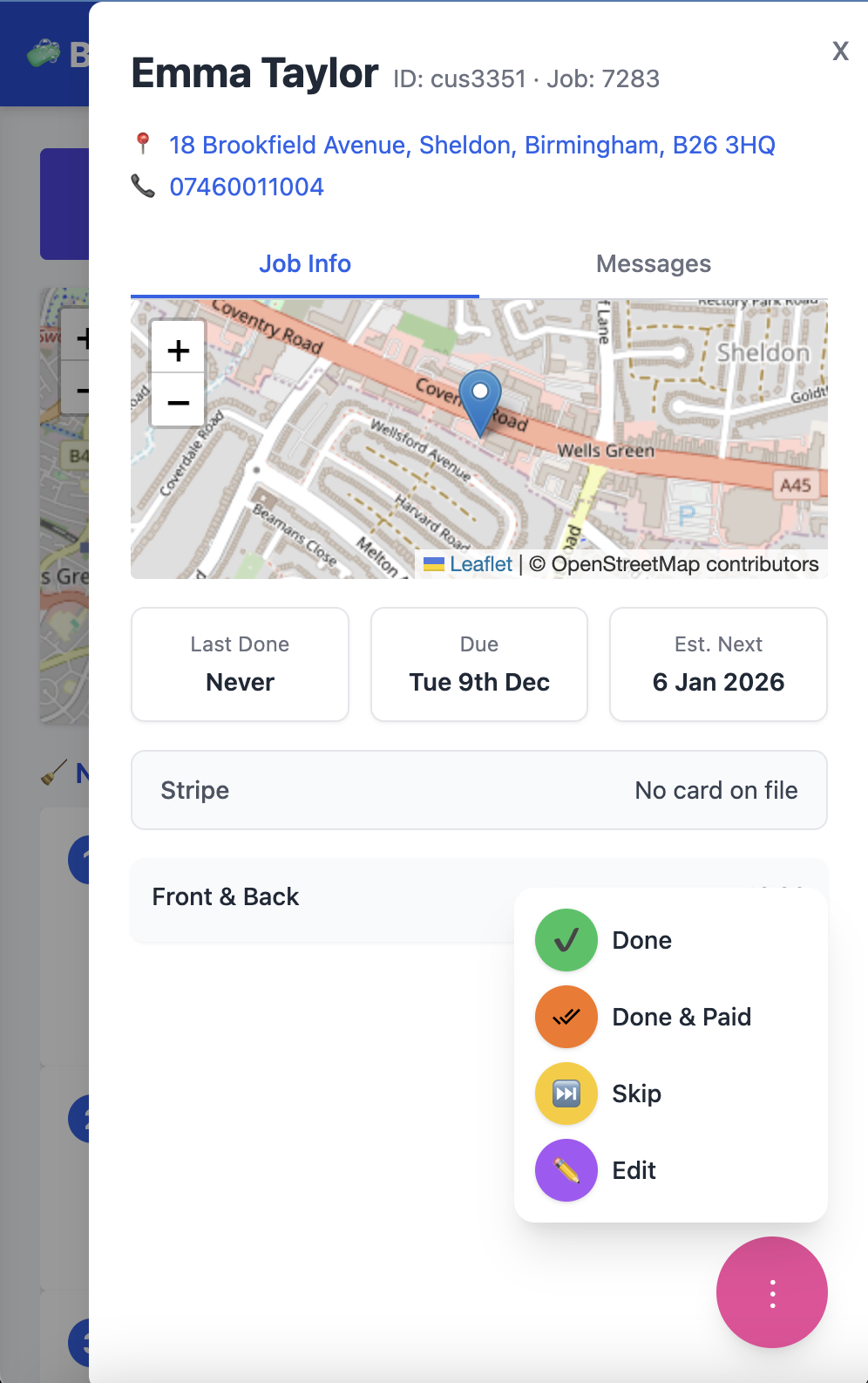 Job view with actions